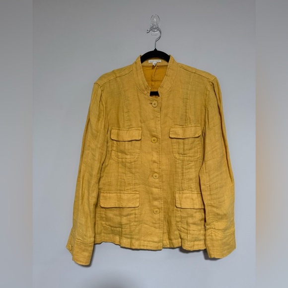 Eileen Fisher Yellow Gold Organic Linen Patch Pocket Jacket Size Medium Fall - Picture 1 of 8